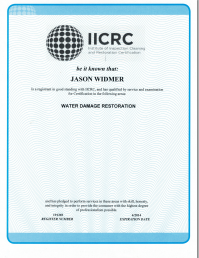 Jason Widment IICRC Certified for Water Damage Restoration