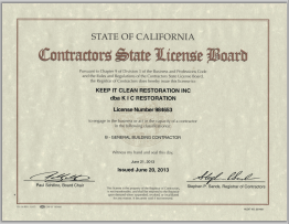 KIC Restoration California State License Board Building Contractor
